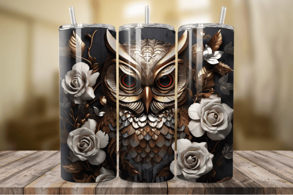 Download 3D Bronze Metal Owl 20 Oz Tumbler Wrap - Premium Bundle