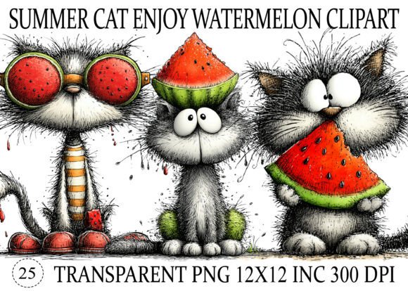 Download Summer Cat Enjoy Watermelon Clipart - Watermelon Collection