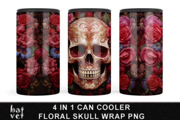 Download Floral Skull Can Cooler Sublimation PNG - Can cooler sublimation Collection